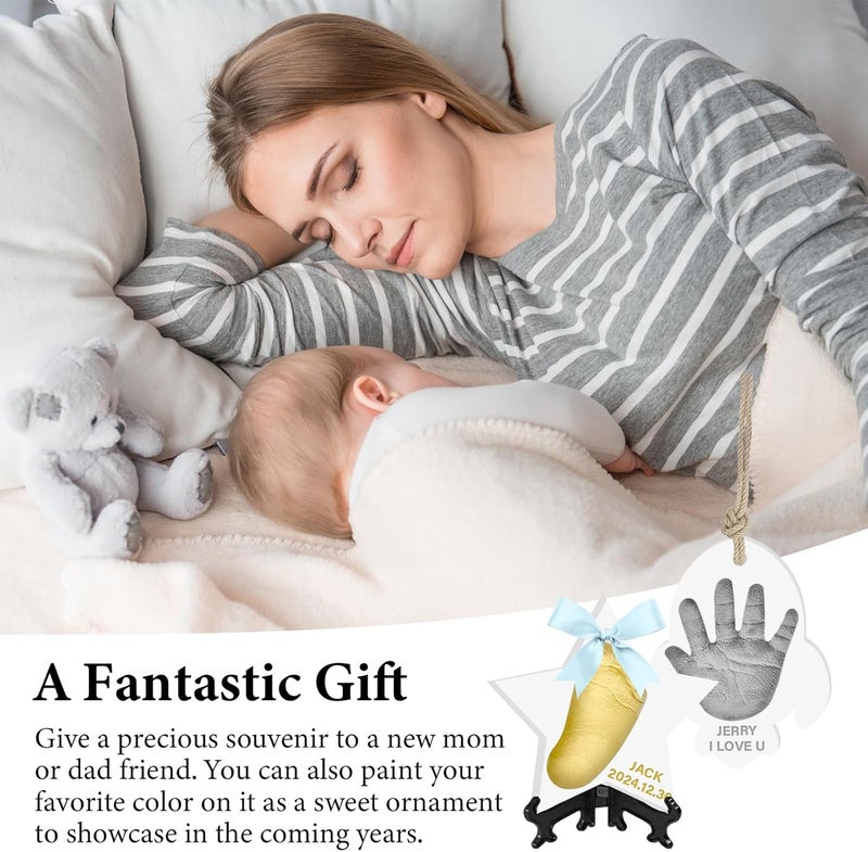 kimitimi Baby Handprint Footprint Keepsake Ornament Kit, Personalized Baby Foot Printing Kit for Newborn Clay Impression Handmade DIY Imagination to Create - Image 5